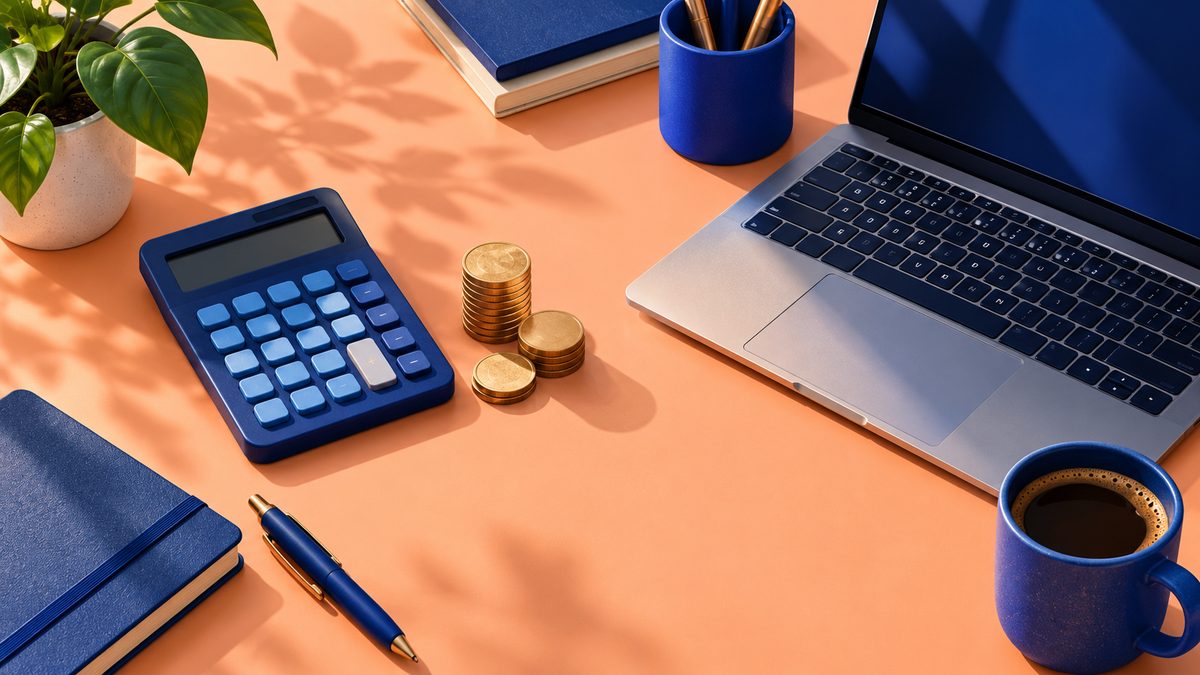 Calculator, coins and laptop representing assessment budgeting