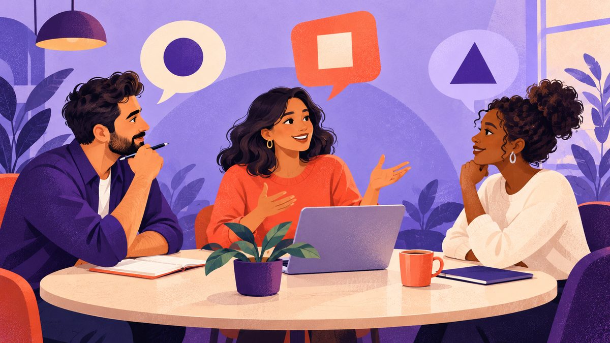 Colleagues discussing workplace choices around a table