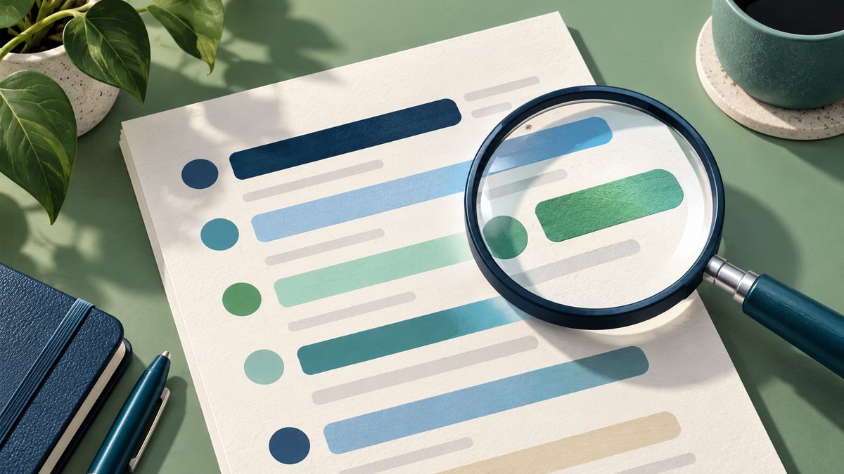 Magnifying glass over a report with coloured assessment bars